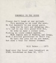 "Farewell to The Goose" poem by Bill Baker